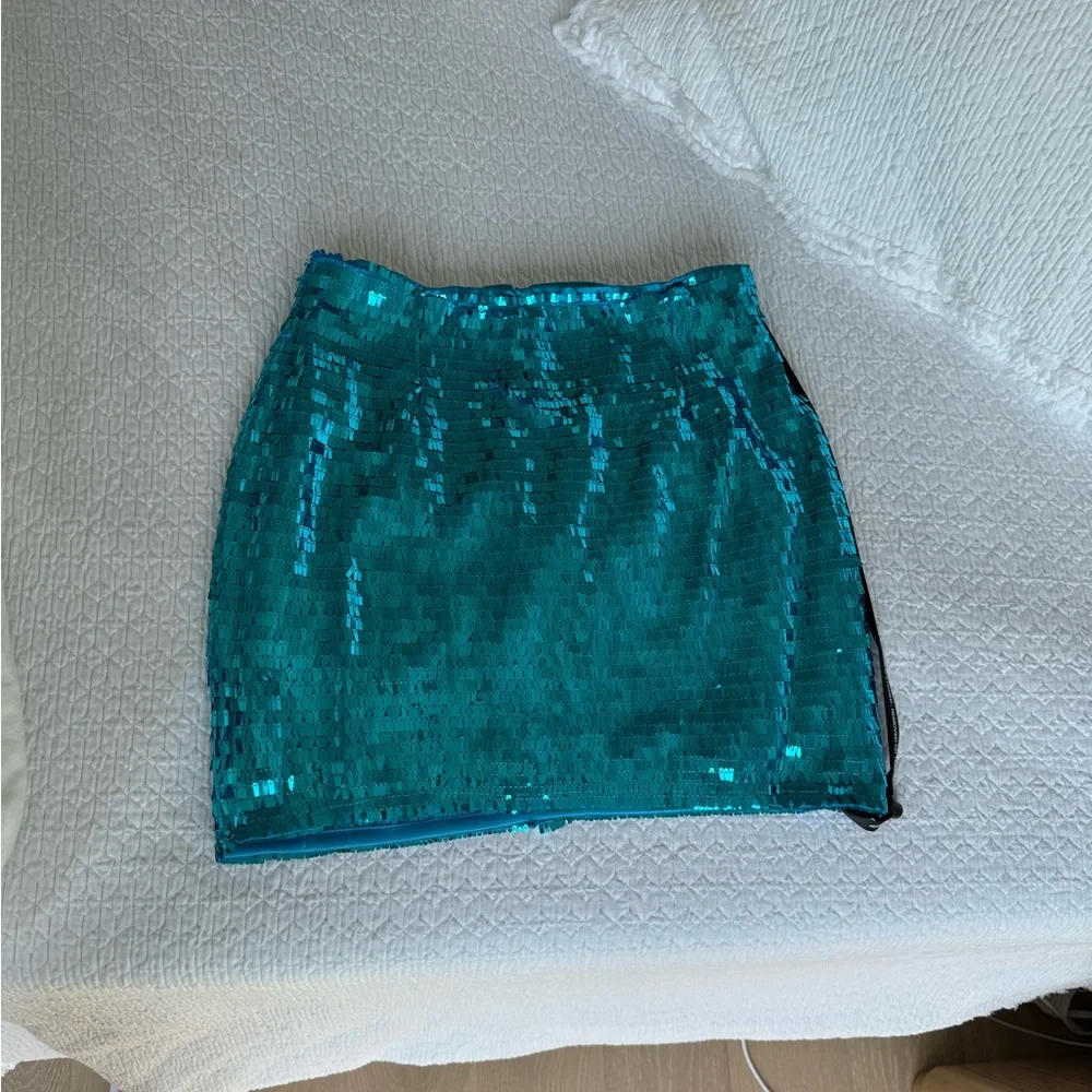 ASOS Teal Sequin Mini Skirt - Picture 2 of 6